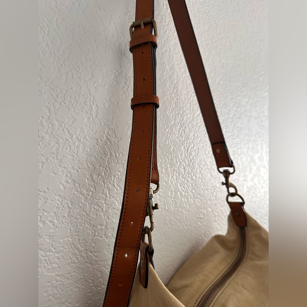 L.L.Bean Waxed Canvas Crossbody. Cotton Canvas Bag Leather Trim. - Picture 7 of 11